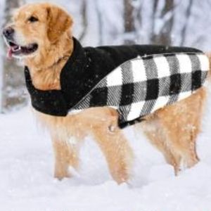 Reversible Dog Jacket Black puffer vest Buffalo plaid reverse l velcro closure